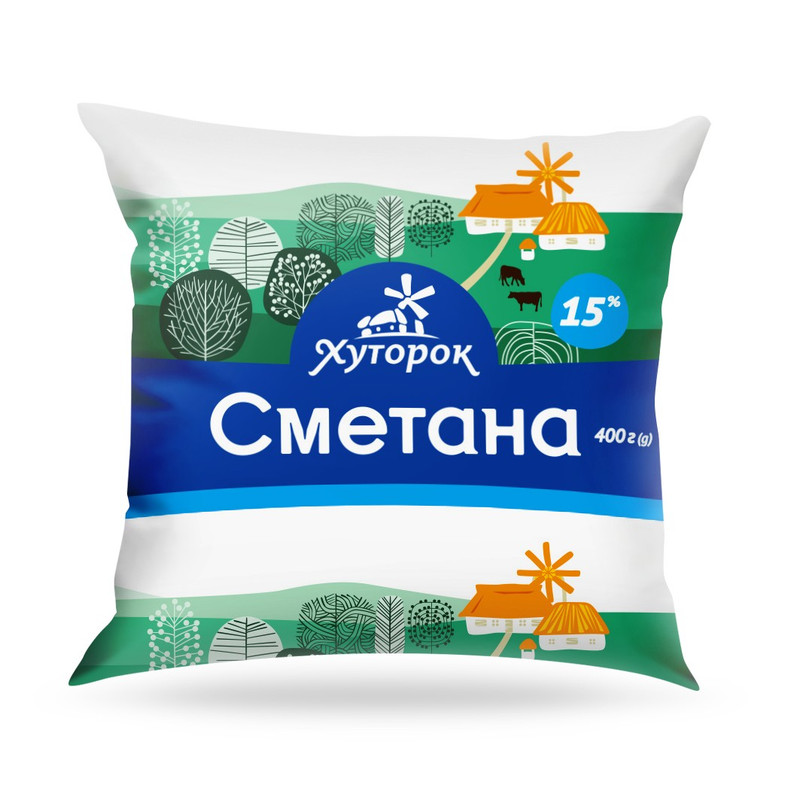 Сметана ХУТОРОК плівка поліетиленова, 15%, 400г